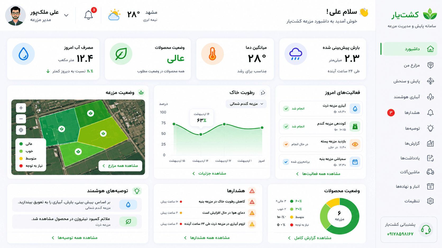 داشبورد کشتیار - سامانه پایش و مدیریت مزرعه
